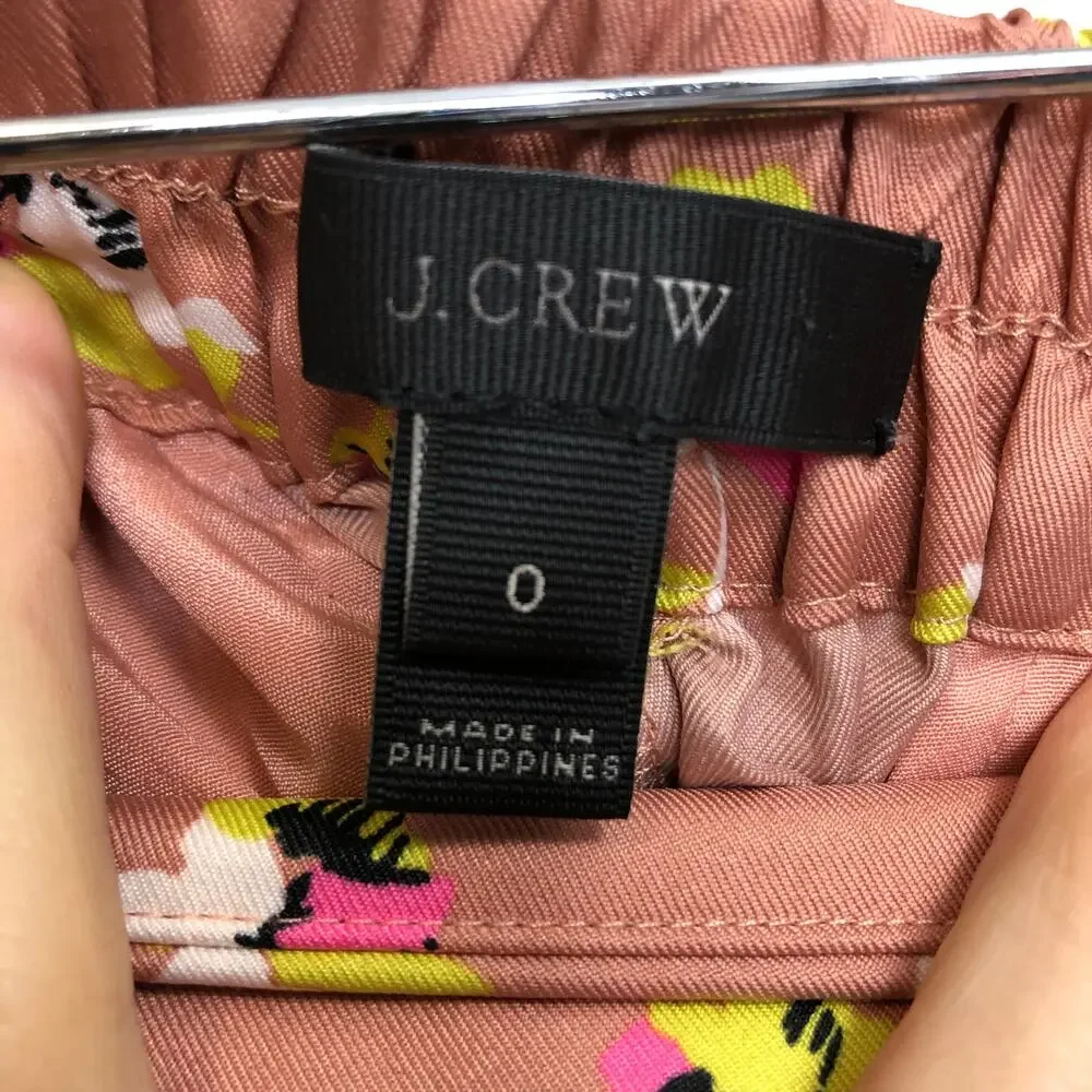 J. Crew Pants Pink Floral Pansies Print Satin Skinny Leg Pull On Trouser 0